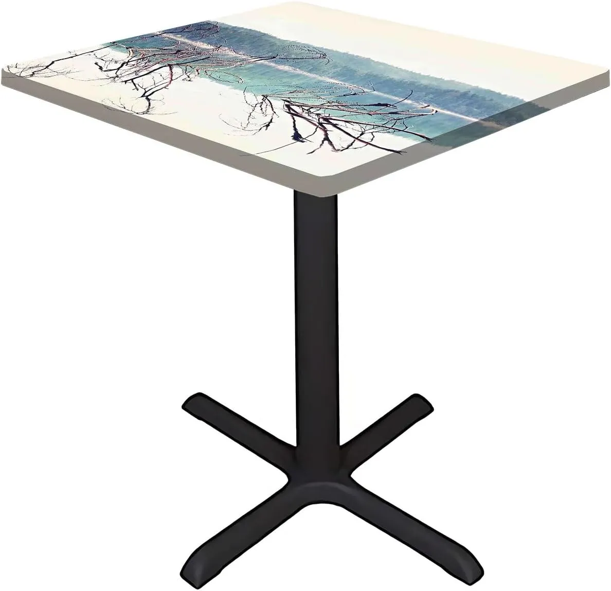 Driftwood Table Cover Square, Fallen Tree in Beach Elastic Table Cover Square, Fits 36x36 inch Table, for Restaurants Picnic Patio Outdoor Party Decor, Cream Green