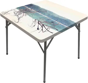 Driftwood Table Cover Square, Fallen Tree in Beach Elastic Table Cover Square, Fits 36x36 inch Table, for Restaurants Picnic Patio Outdoor Party Decor, Cream Green