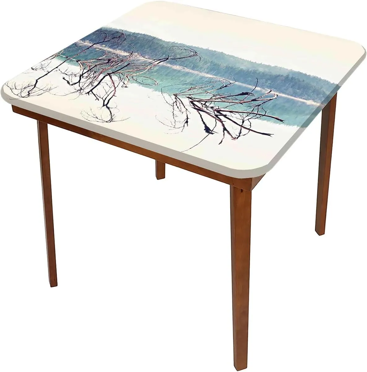 Driftwood Table Cover Square, Fallen Tree in Beach Elastic Table Cover Square, Fits 36x36 inch Table, for Restaurants Picnic Patio Outdoor Party Decor, Cream Green