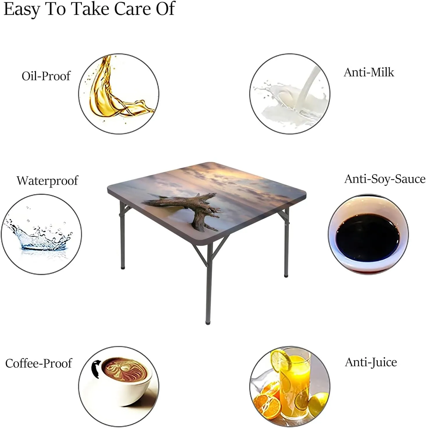Driftwood Tablecloths, Sunrise on The Water and Driftwood on Sandy Beach Elastic Table Cover Square, Fits 36x36 inch Table, for Restaurants Picnic Patio Outdoor Party Decor, Tan and Yellow