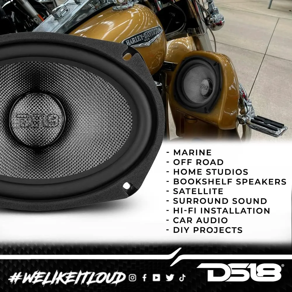 DS18 PRO-CF69.4NR 6 x 9 Inches Water Resistant Loudspeaker - Mid-Bass Carbon Fiber Cone and Neodymium Rings Magnet 600 Watts 4-Ohms - Ideal for Motorcycle & Motorsports (1 Speaker)