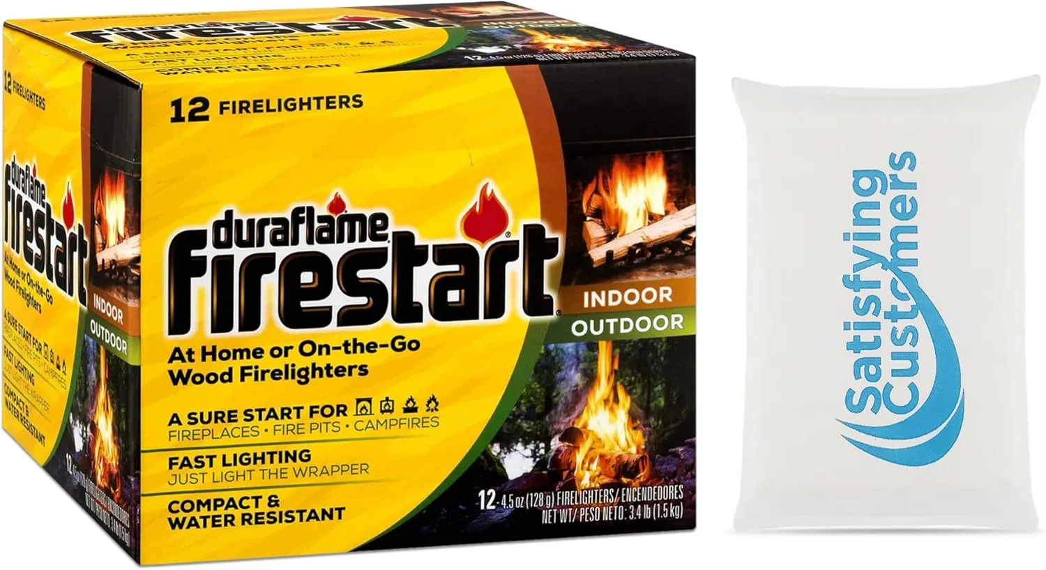 Duraflamme Firelighters for Indoor & Outdoor Use–Easy Use Firelighter for Quick Ignition–Versatile Lighter for Barbecue Fire Pit Fireplace & Camp Fire–12pk W/ Satisfying Customers Travel Tissue Pack