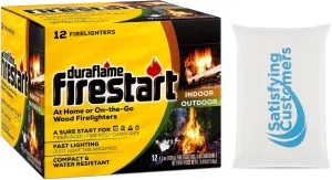 Duraflamme Firelighters for Indoor & Outdoor Use–Easy Use Firelighter for Quick Ignition–Versatile Lighter for Barbecue Fire Pit Fireplace & Camp Fire–12pk W/ Satisfying Customers Travel Tissue Pack
