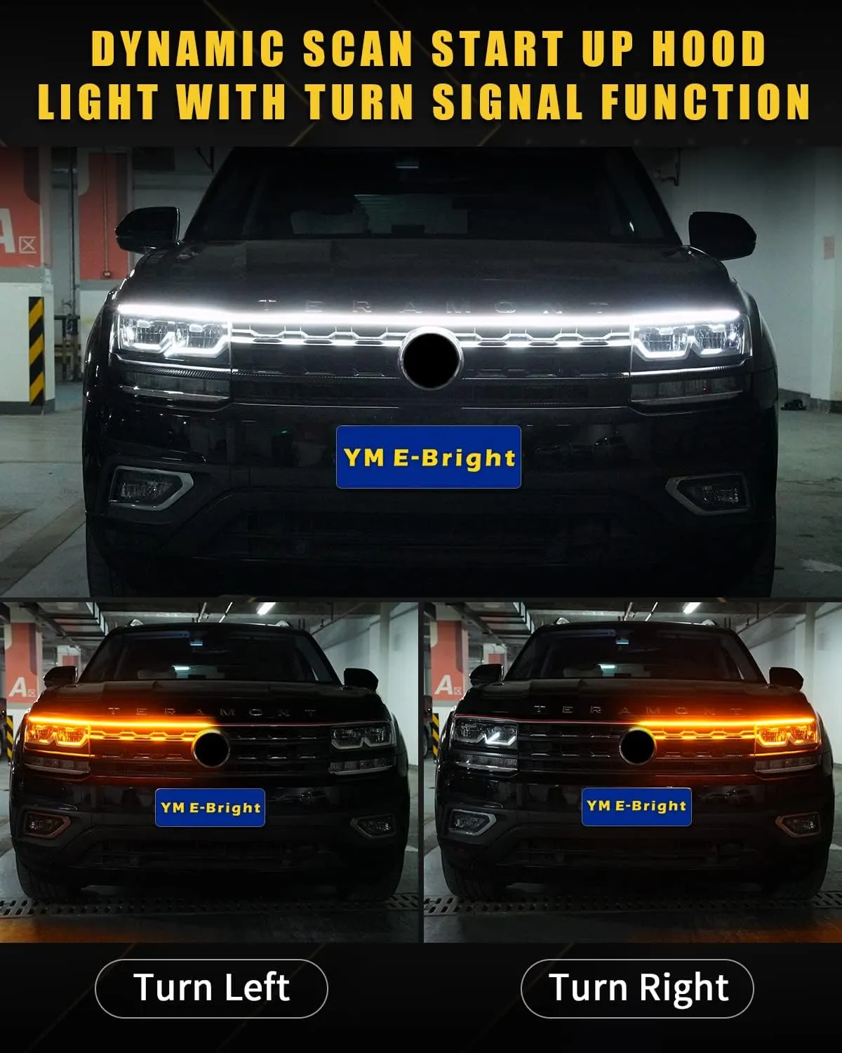 Dynamic Scan Start Up Hood Light Strip Sequential Flowing Turn Signal Lights Flexible DRL Daytime Running Light Car Led Light Strip Exterior,Dual Color Amber White Switchback 12V 59inch (1 Set)