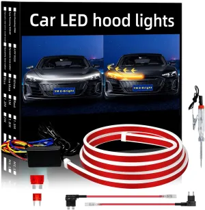 Dynamic Scan Start Up Hood Light Strip Sequential Flowing Turn Signal Lights Flexible DRL Daytime Running Light Car Led Light Strip Exterior,Dual Color Amber White Switchback 12V 59inch (1 Set)