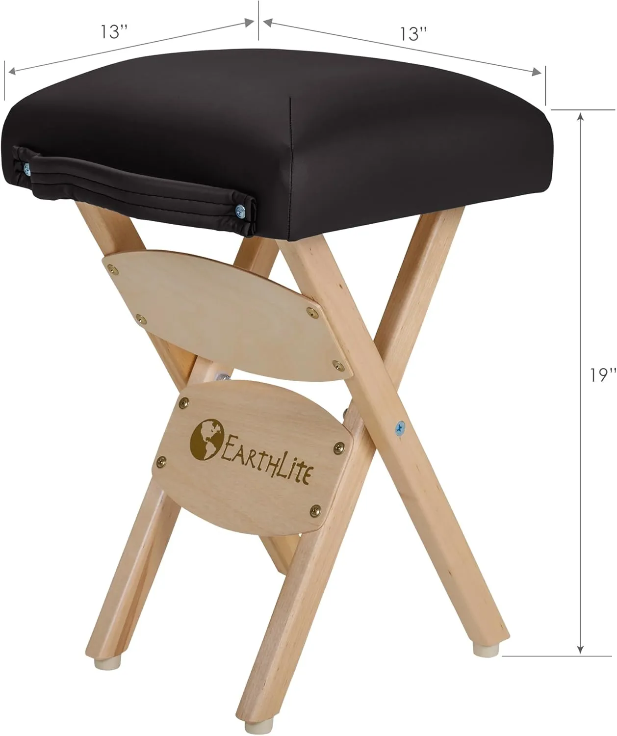 EARTHLITE Wooden Folding Stool - Hardwood Maple, CFC-Free, Massage Table Medical Spa Facial Salon Chair, Black , 19.00 x 13.00 x 13.00 Inches