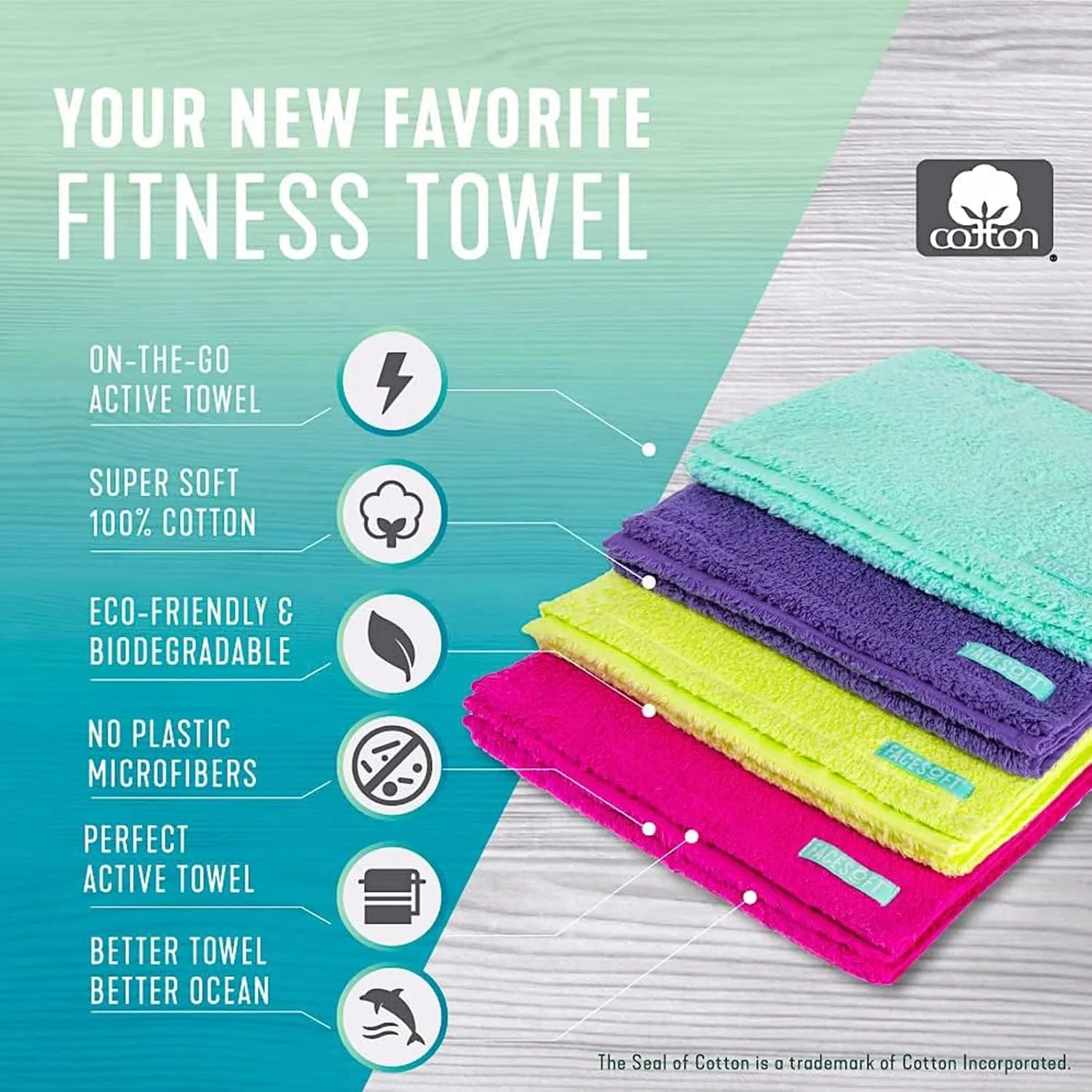 Eco Friendly Gym Towel for Working Out - Soft and Absorbent Cotton Exercise Towel - No Synthetic Microfibers or Plastics - Sweat Towel for Gym, Fitness, Sports, Yoga - Aqua - 1 Pc