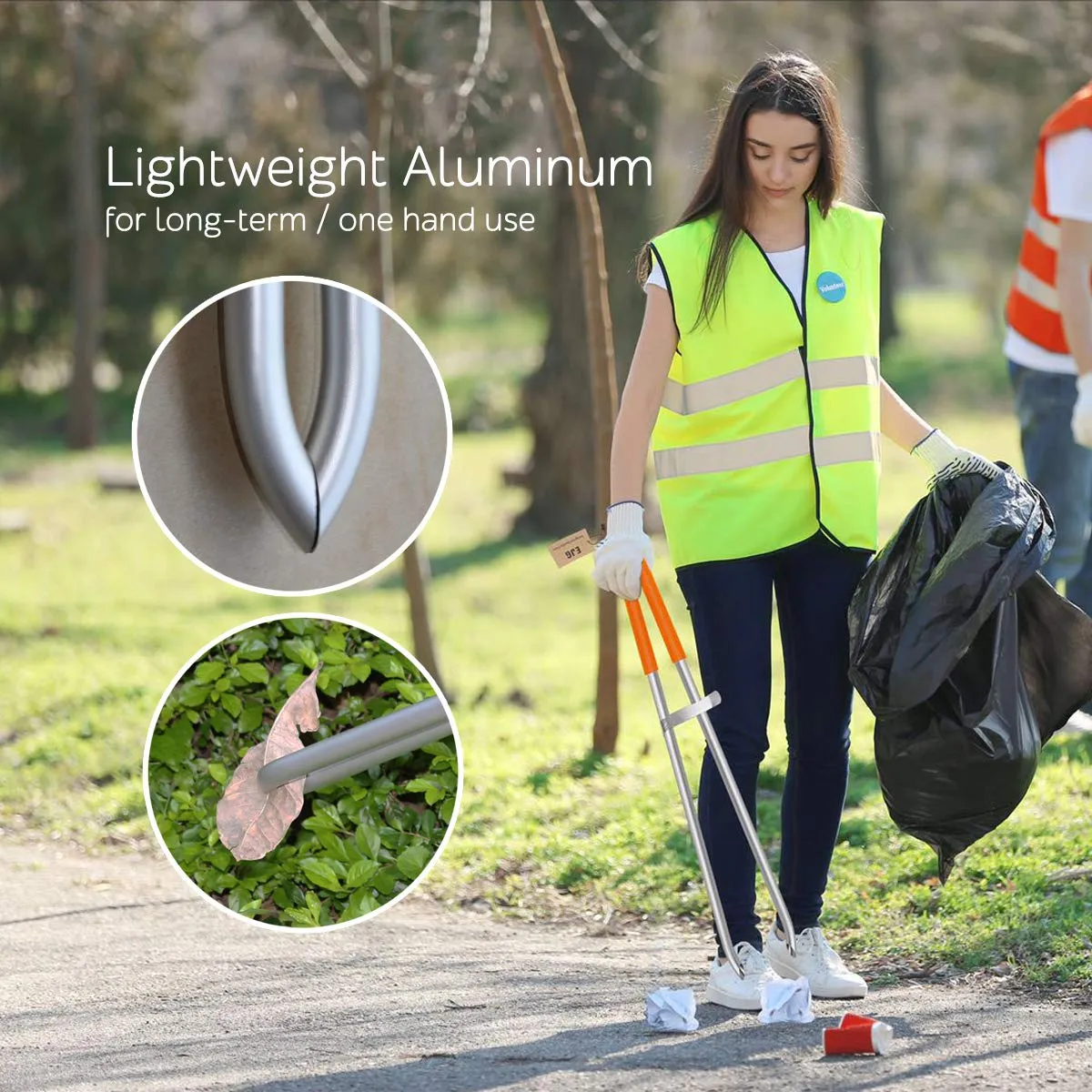 EJG 36" Long Trash & Garbage Picker Grabber, Lightweight Aluminium & Rustproof, Litter Pick Up Stick, Trash Tong, Reaching Assist Tool, Reacher Tool for Elderly, Garden Nabber Plogging (Orange)