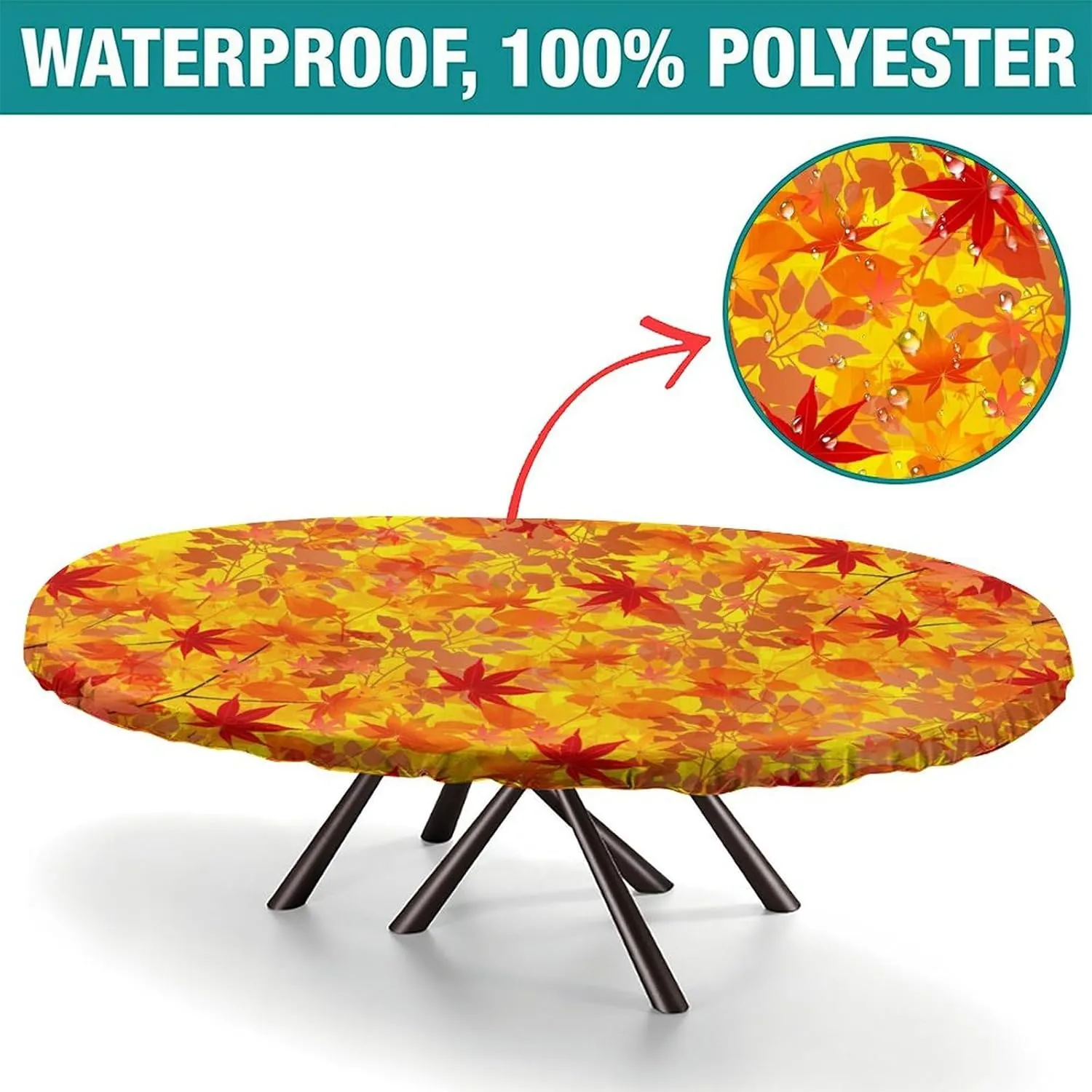 Elastic Edge Oval Fitted Tablecloth, Autumn Leaves Table Cloth, Great for Home Kitchen/Parties/Holiday Dinner, Fits for 48 x 80 Oval Table