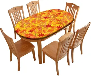 Elastic Edge Oval Fitted Tablecloth, Autumn Leaves Table Cloth, Great for Home Kitchen/Parties/Holiday Dinner, Fits for 48 x 80 Oval Table