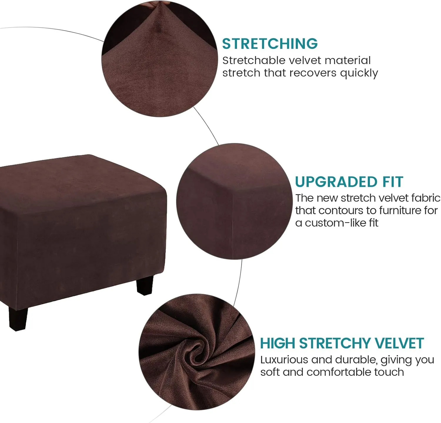 ele ELEOPTION Super Stretch Soft Form-Fit Ottoman Cover Rectangle - Ottoman Slipcovers for Foot Stool & Folding Storage Furniture for Living Room with Nonslip Elastic Bottom(L, Brown)