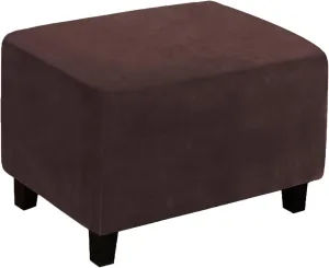 ele ELEOPTION Super Stretch Soft Form-Fit Ottoman Cover Rectangle - Ottoman Slipcovers for Foot Stool & Folding Storage Furniture for Living Room with Nonslip Elastic Bottom(L, Brown)
