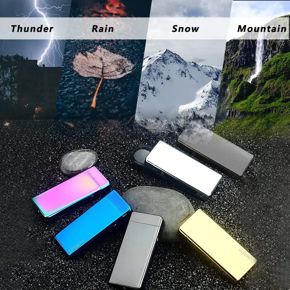 Electric Candle Lighter USB Rechargeable Lighter Plasma Arc Lighter High Power Unique Cool Lighter with Metal Ice Touch, Big Flame Grill Lighter for Outdoor Grill, BBQ, Cooking (Gold)