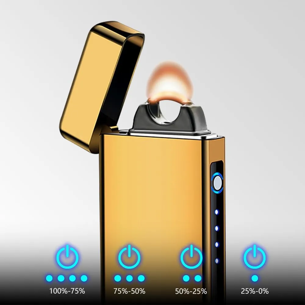 Electric Candle Lighter USB Rechargeable Lighter Plasma Arc Lighter High Power Unique Cool Lighter with Metal Ice Touch, Big Flame Grill Lighter for Outdoor Grill, BBQ, Cooking (Gold)