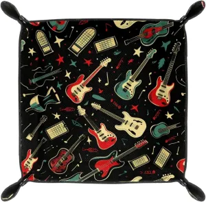 Electric Guitar Music Microfiber Leather Dice Trays Folding for RPG DND Table Games, Leather Dice Holder Storage Box Portable Folding Rolling Dice Tray, 16x16cm