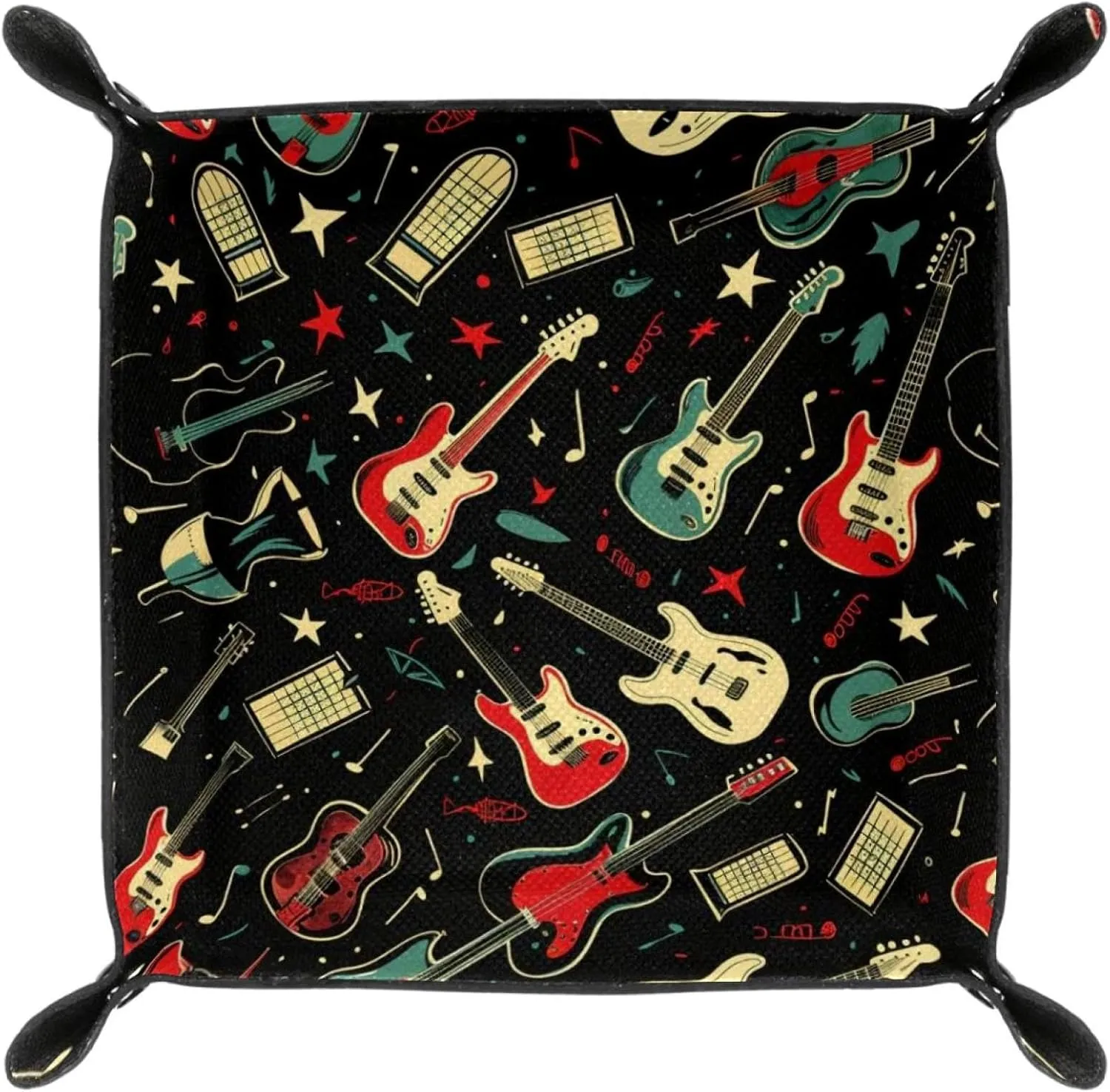 Electric Guitar Music Microfiber Leather Dice Trays Folding for RPG DND Table Games, Leather Dice Holder Storage Box Portable Folding Rolling Dice Tray, 16x16cm