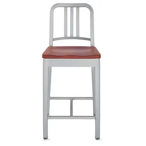 Emeco 1104 Navy Counter Stool With Wood Seat