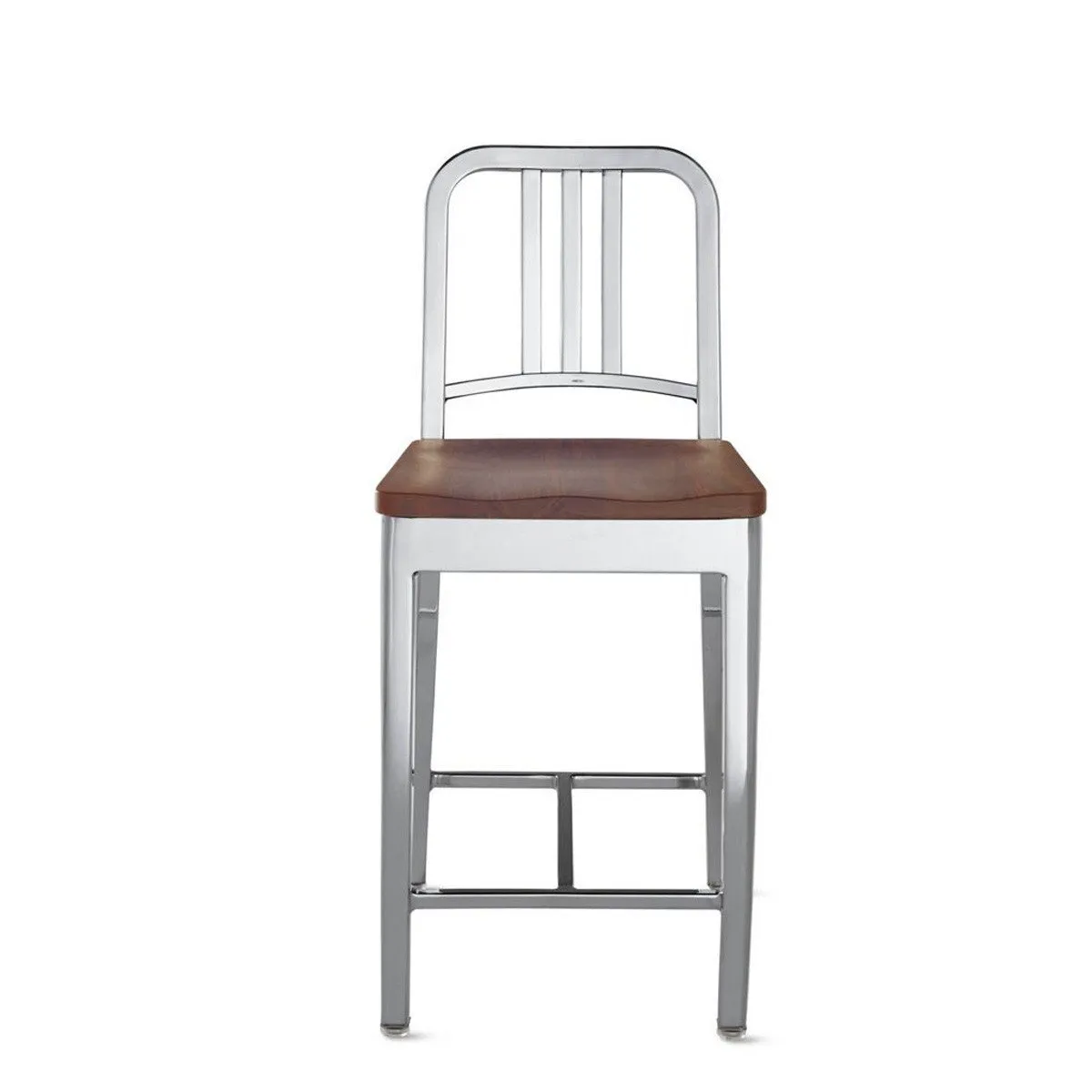 Emeco 1104 Navy Counter Stool With Wood Seat