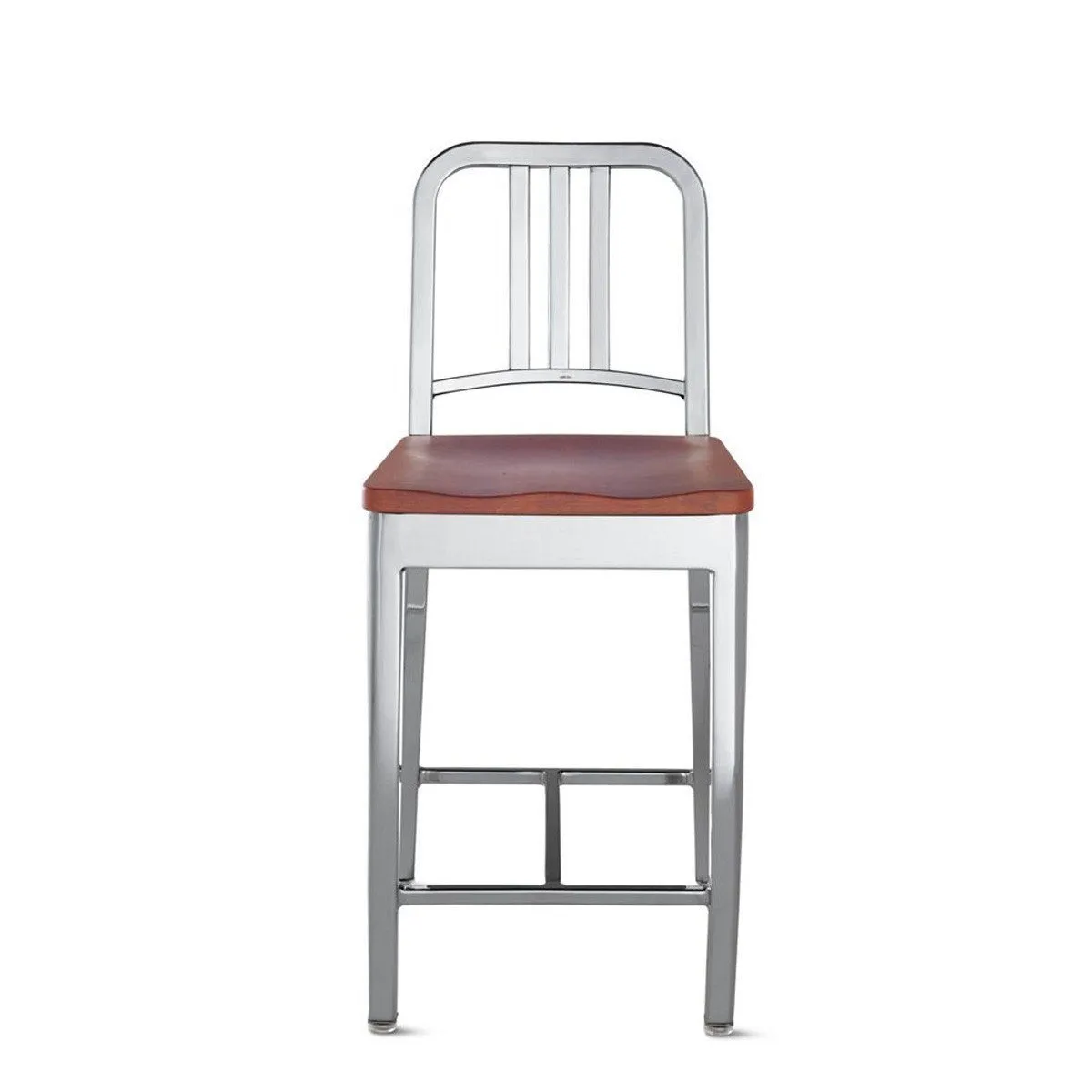 Emeco 1104 Navy Counter Stool With Wood Seat