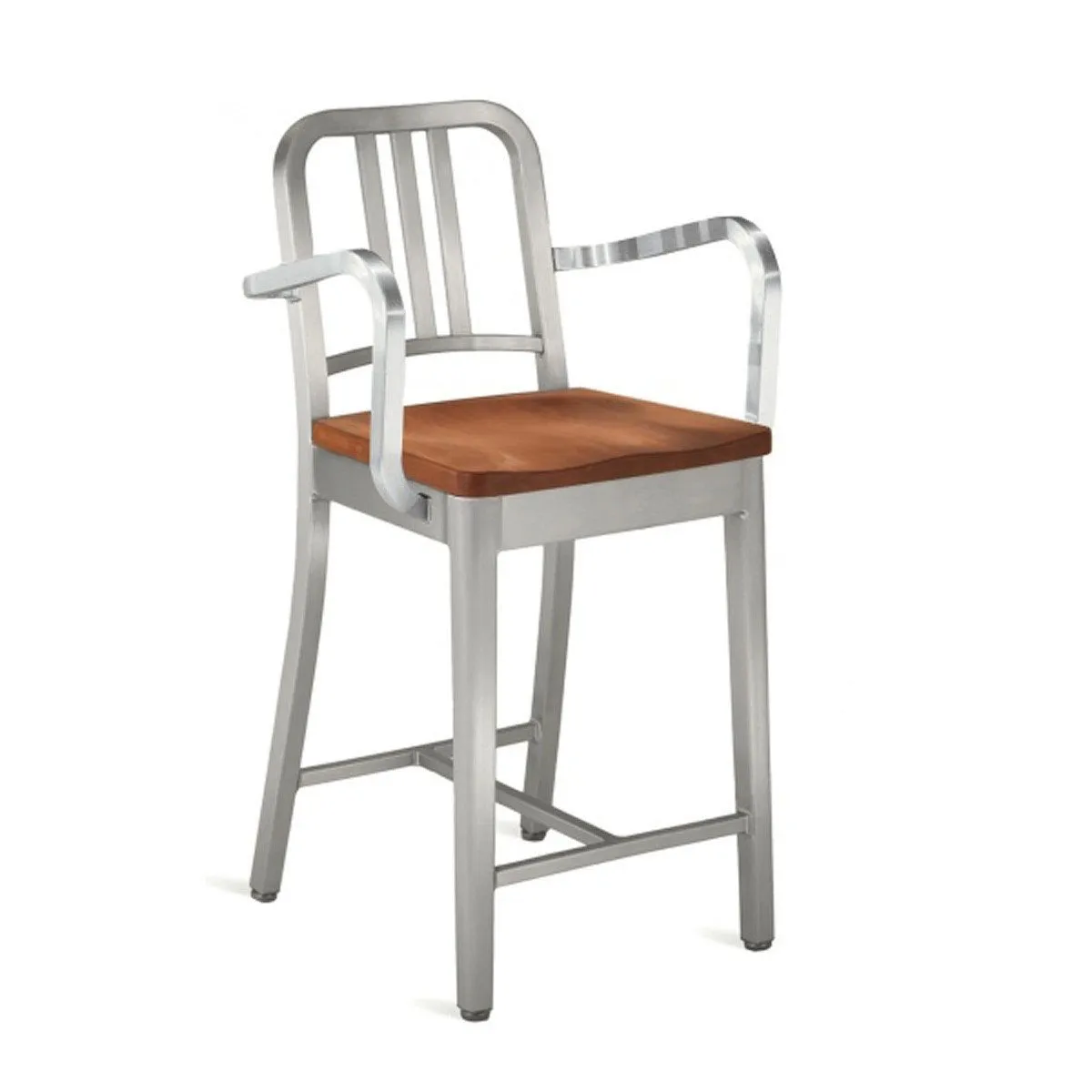 Emeco 1104 Navy Counter Stool With Wood Seat