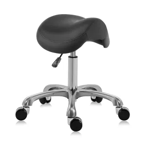 Ergonomic Saddle Stool Adjustable Pneumatic Swivel Rolling Saddle Seat Stool with Wheels for Medical Hygienic SPA Massage Salon Home and Office 506 Haku (Black)