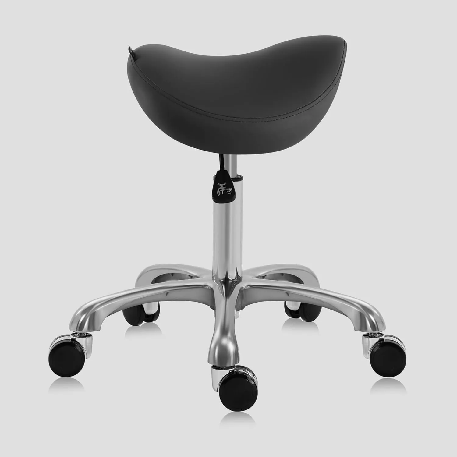 Ergonomic Saddle Stool Adjustable Pneumatic Swivel Rolling Saddle Seat Stool with Wheels for Medical Hygienic SPA Massage Salon Home and Office 506 Haku (Black)