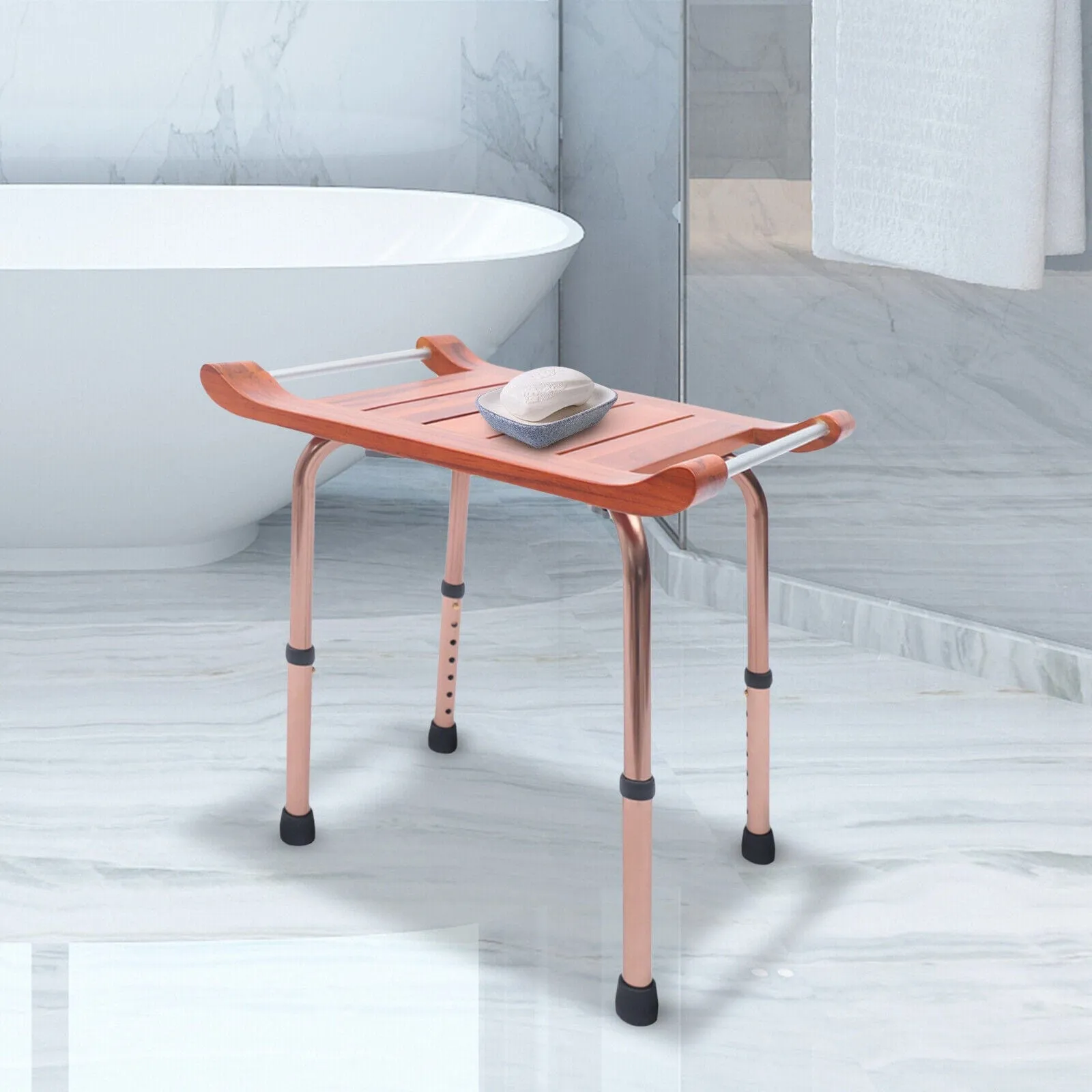 Ergonomic Wooden Teak Corner Shower Bath Chair Seat