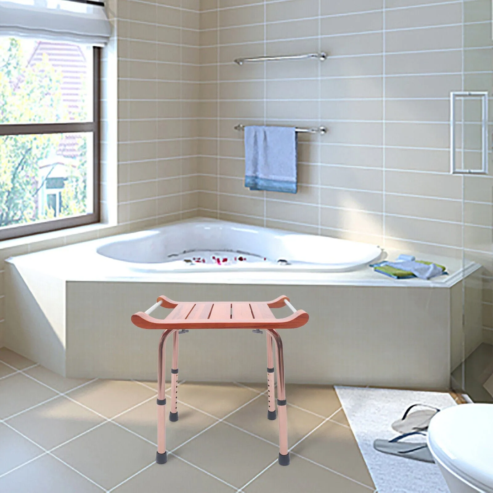 Ergonomic Wooden Teak Corner Shower Bath Chair Seat