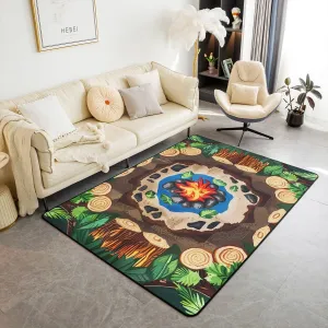 Erosebridal Campfire Area Rug 6'6" x 4'11" Tree Stump Rug for Teens Kids Fun Woodland Campsite Summer Happy Camping Carpet Cartoon Stones Green Tree Non Slip Living Room Rugs