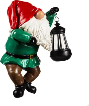 Evergreen Fence Hanger with Solar Lantern, Gnome