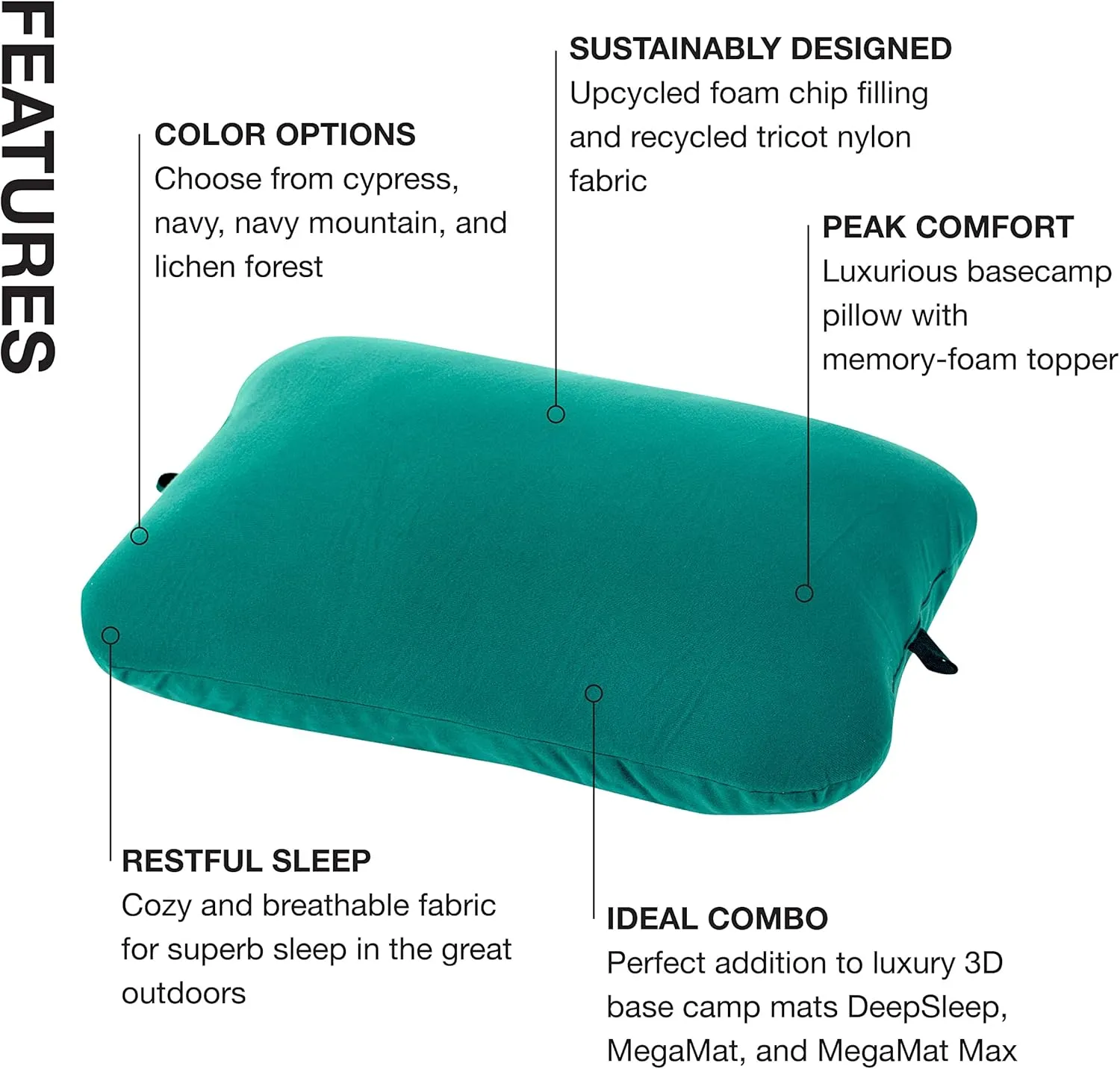 Exped Trailhead Pillow | Memory Foam Camping Pillow | Plush & Luxurious Camping Pillow | Large & Comfortable Travel Pillow, Cypress, One Size