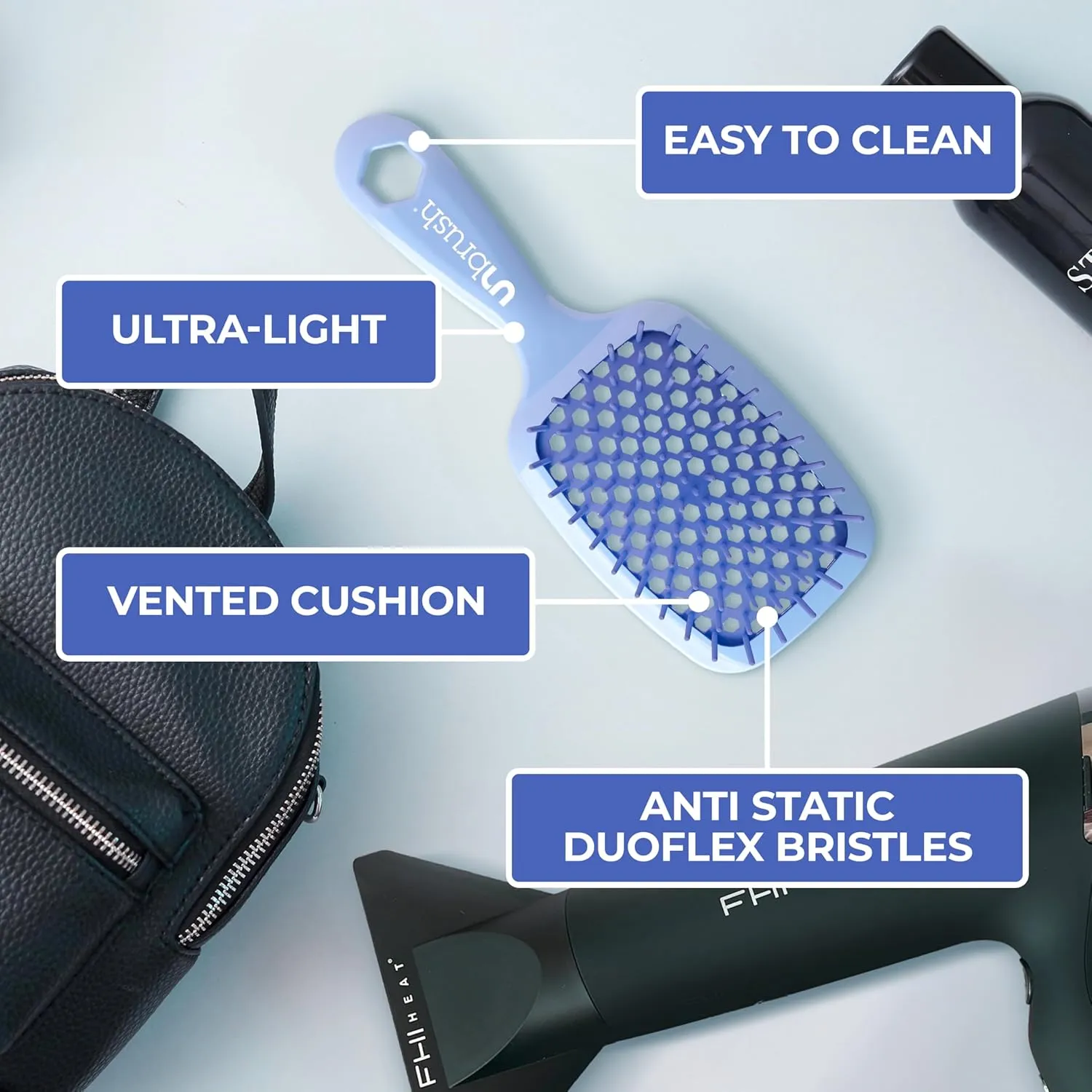 FHI Heat UNbrush Detangling Brush for Pain-Free Brushing on All Wet or Dry Hair Types — Durable DuoFlex Anti-Static Bristles, Lightweight Handle, Vented Hair Brush