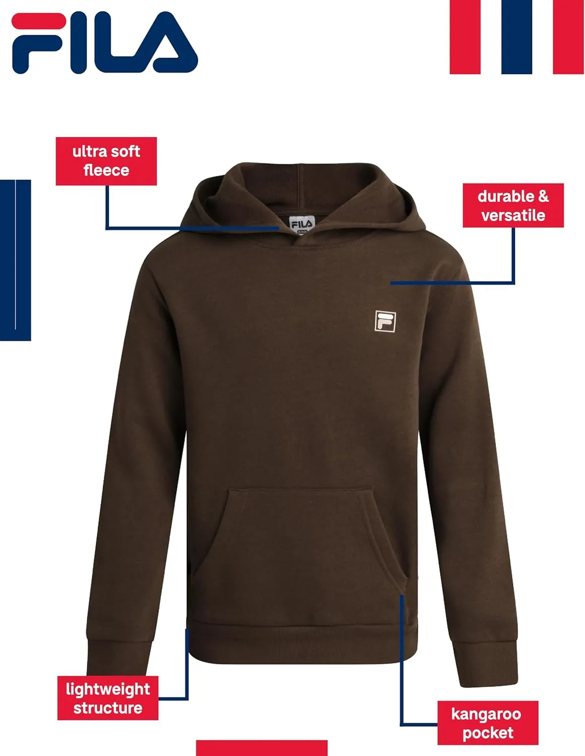 Fila Boys' Sweatshirt - Lightweight Fleece Athletic Pullover Graphic Hoodie for Boys (Sizes: 8-20)
