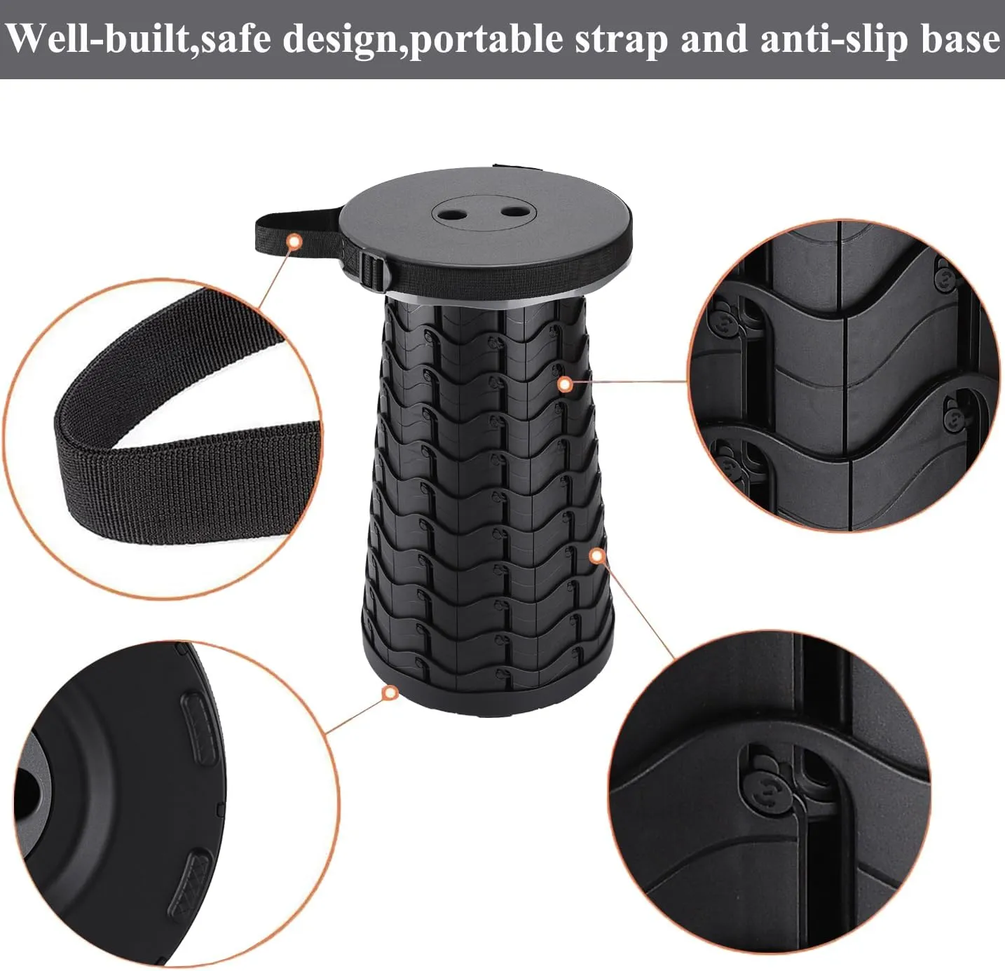 Fishboy Upgraded Collapsible Stool, 400lbs Max Weight, Lightweight But Sturdy, Portable Retractable Folding Telescoping Foldable Camping Stool for Adults Outdoor Fishing Hiking Gardening Travel BBQ
