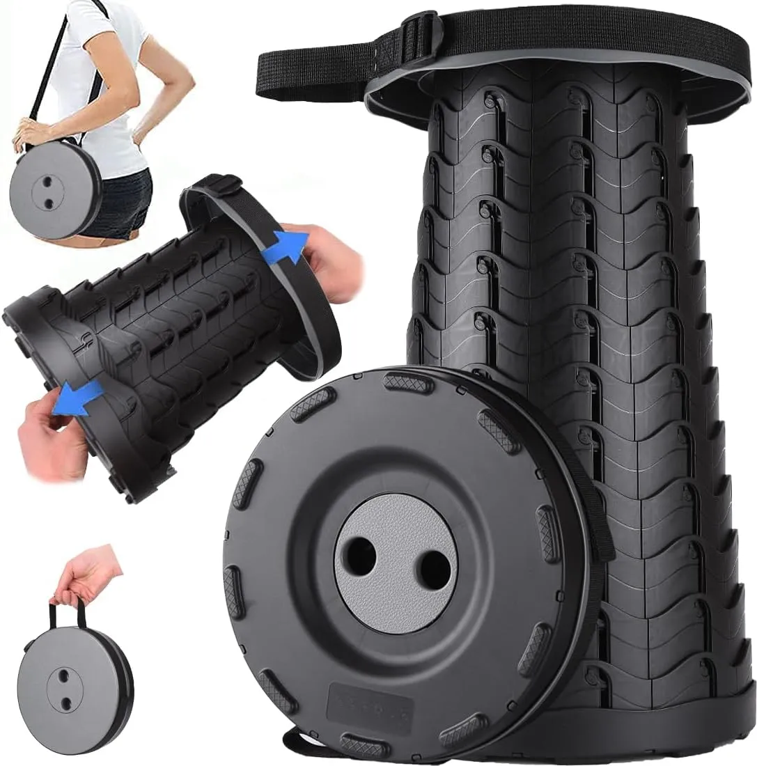 Fishboy Upgraded Collapsible Stool, 400lbs Max Weight, Lightweight But Sturdy, Portable Retractable Folding Telescoping Foldable Camping Stool for Adults Outdoor Fishing Hiking Gardening Travel BBQ
