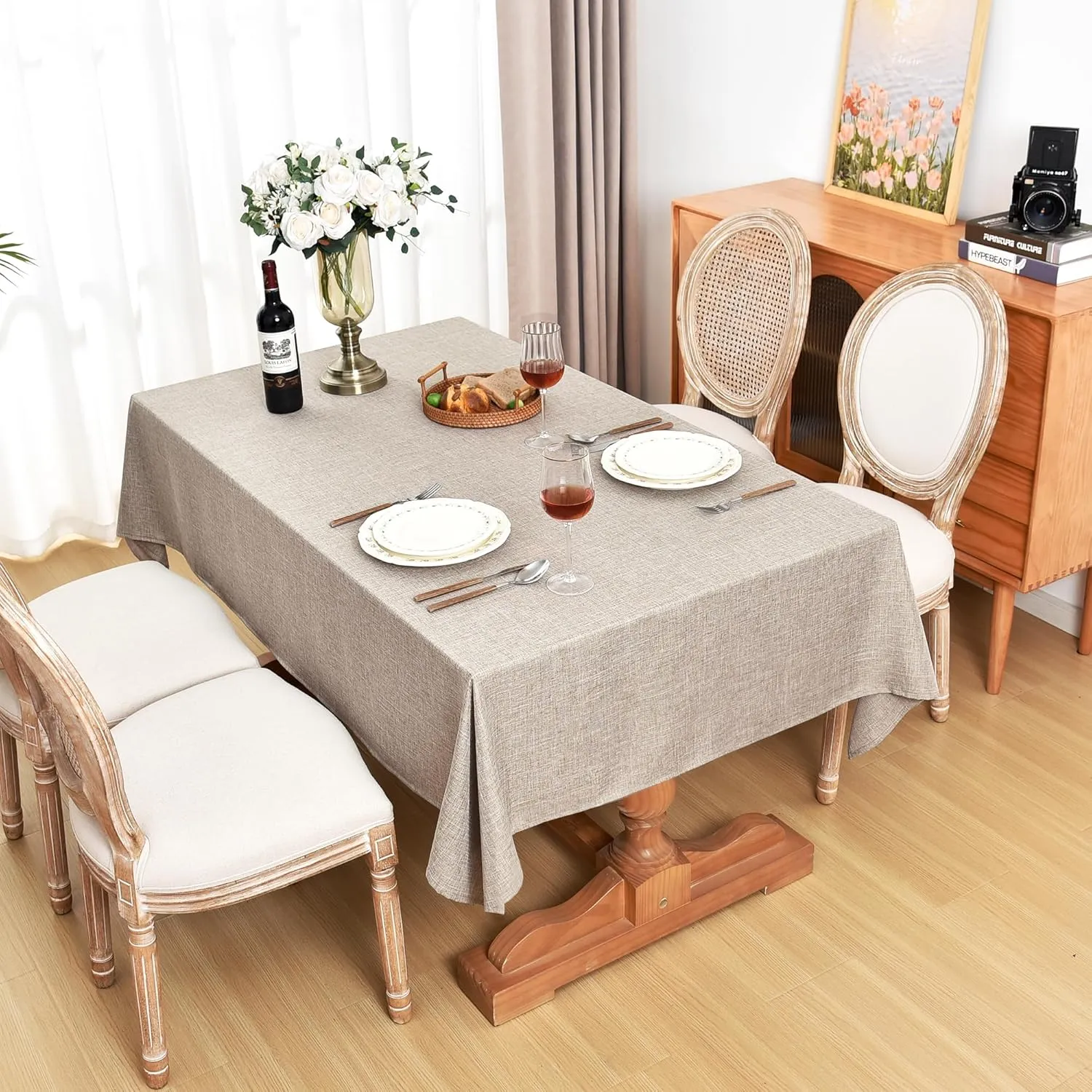 Fitable Nature Faux Linen Tablecloths Rectangle 60 x 84 Inch - 6 Pack Neutral Table Clothes for 4 Foot Tables, Wrinkle-Proof Faux Burlap Table Covers for Dining, Farmhouse, Outdoor Picnic, Camping