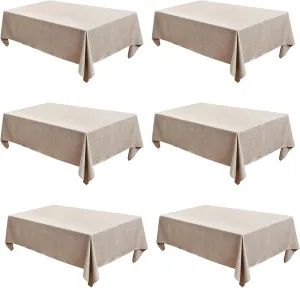 Fitable Nature Faux Linen Tablecloths Rectangle 60 x 84 Inch - 6 Pack Neutral Table Clothes for 4 Foot Tables, Wrinkle-Proof Faux Burlap Table Covers for Dining, Farmhouse, Outdoor Picnic, Camping