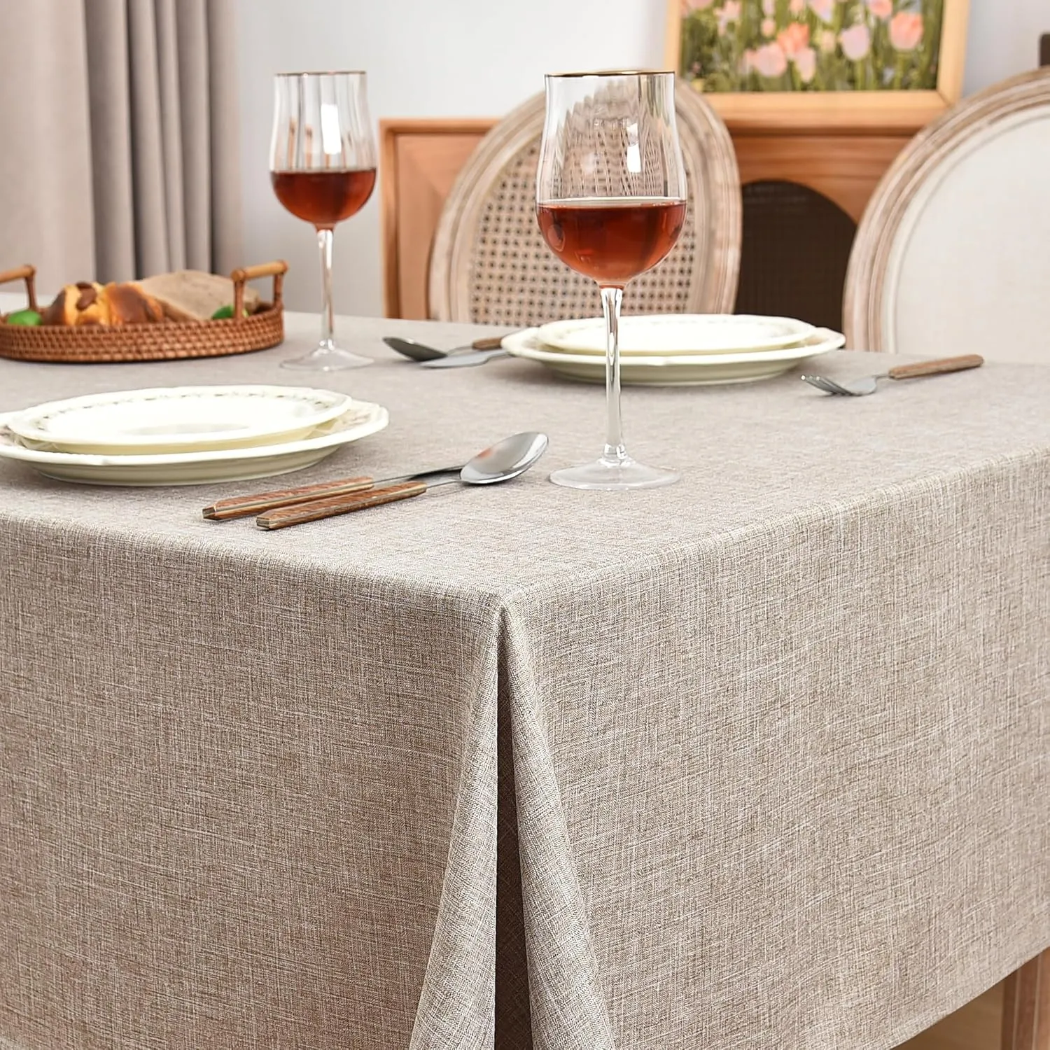 Fitable Nature Faux Linen Tablecloths Rectangle 60 x 84 Inch - 6 Pack Neutral Table Clothes for 4 Foot Tables, Wrinkle-Proof Faux Burlap Table Covers for Dining, Farmhouse, Outdoor Picnic, Camping