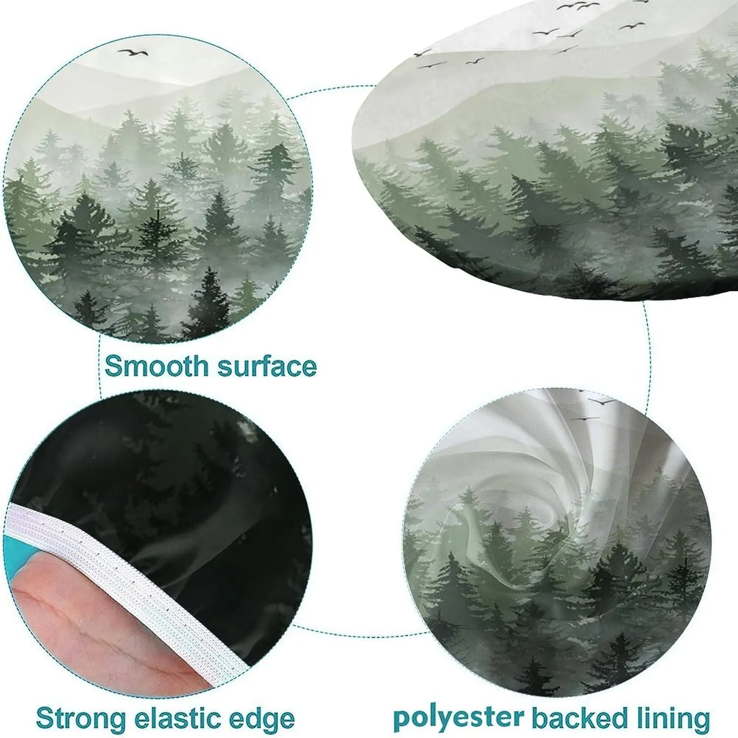 Fitted Oval Elastic Edge Tablecloth, Forest Trees Table Cover, for Travel Christmas Picnics Parties Outdoor, Fits for 48 x 80 Oval Table