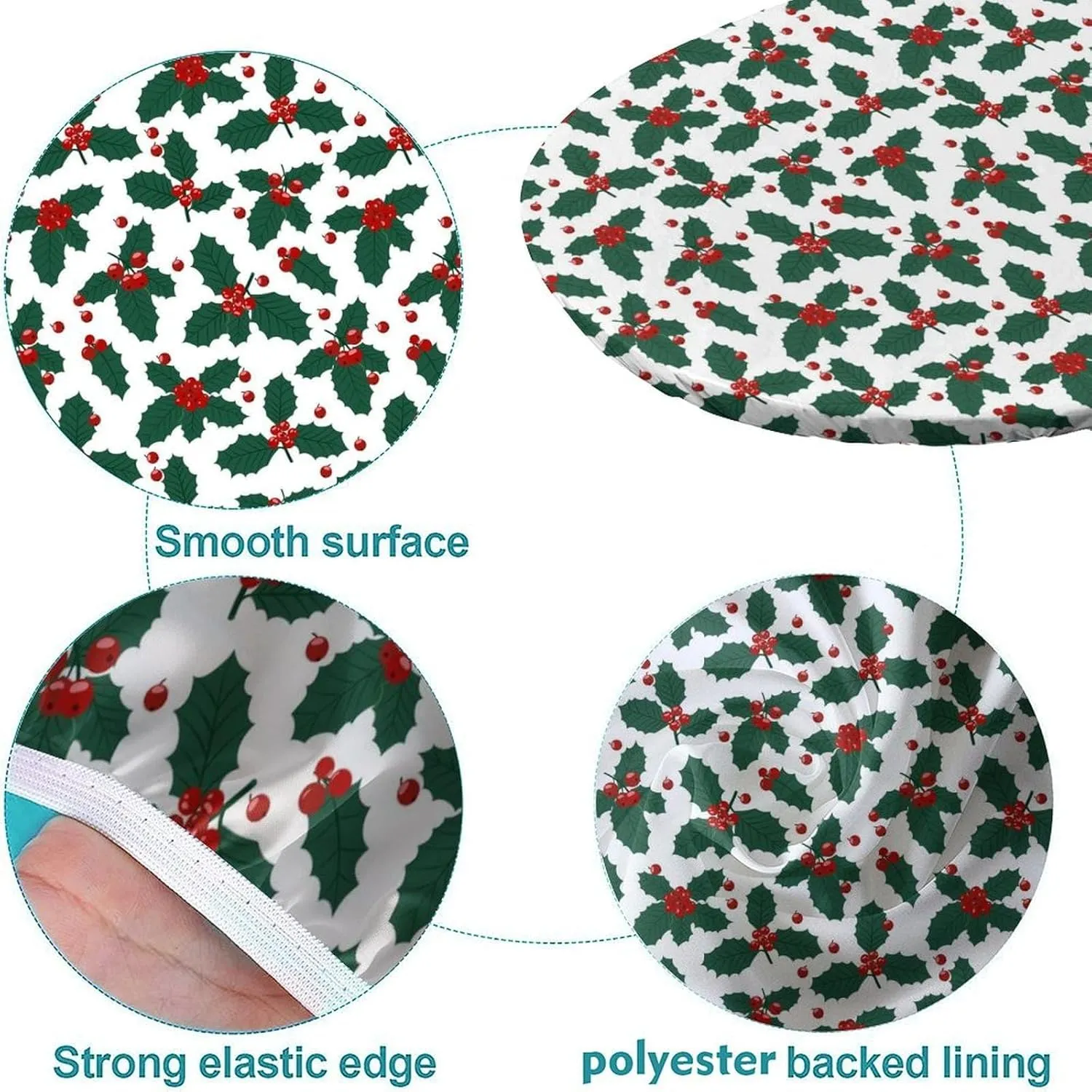 Fitted Oval Elastic Edge Tablecloths, Christmas Holly Table Cover, Great for Home Kitchen/Parties/Holiday Dinner, Fits for 48 x 80 Oval Table