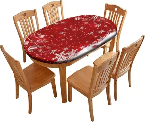 Fitted Oval Elastic Edge Tablecloths, Christmas Snowflake Decoration Table Cloth, Great for Home Kitchen/Parties/Holiday Dinner, Fits for 48 x 80 Oval Table