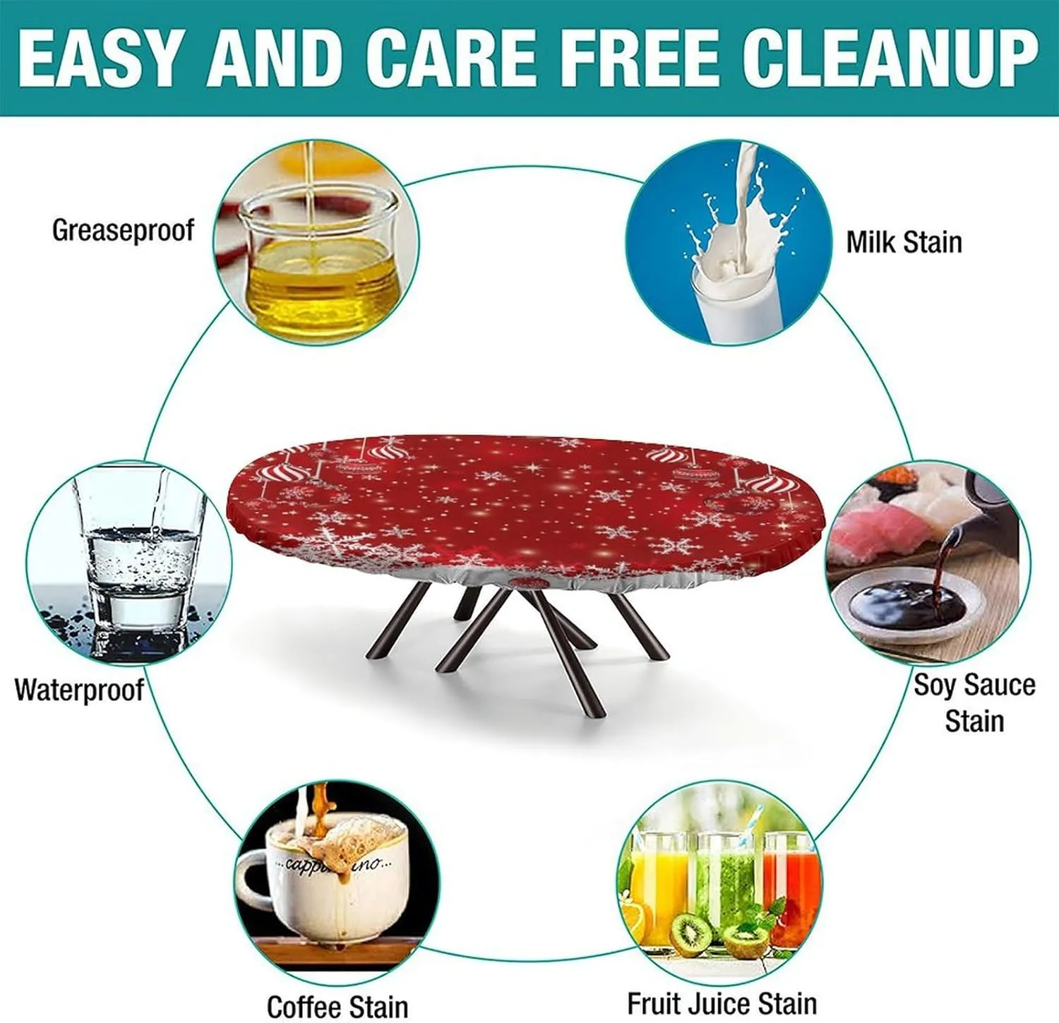 Fitted Oval Elastic Edge Tablecloths, Christmas Snowflake Decoration Table Cloth, Great for Home Kitchen/Parties/Holiday Dinner, Fits for 48 x 80 Oval Table