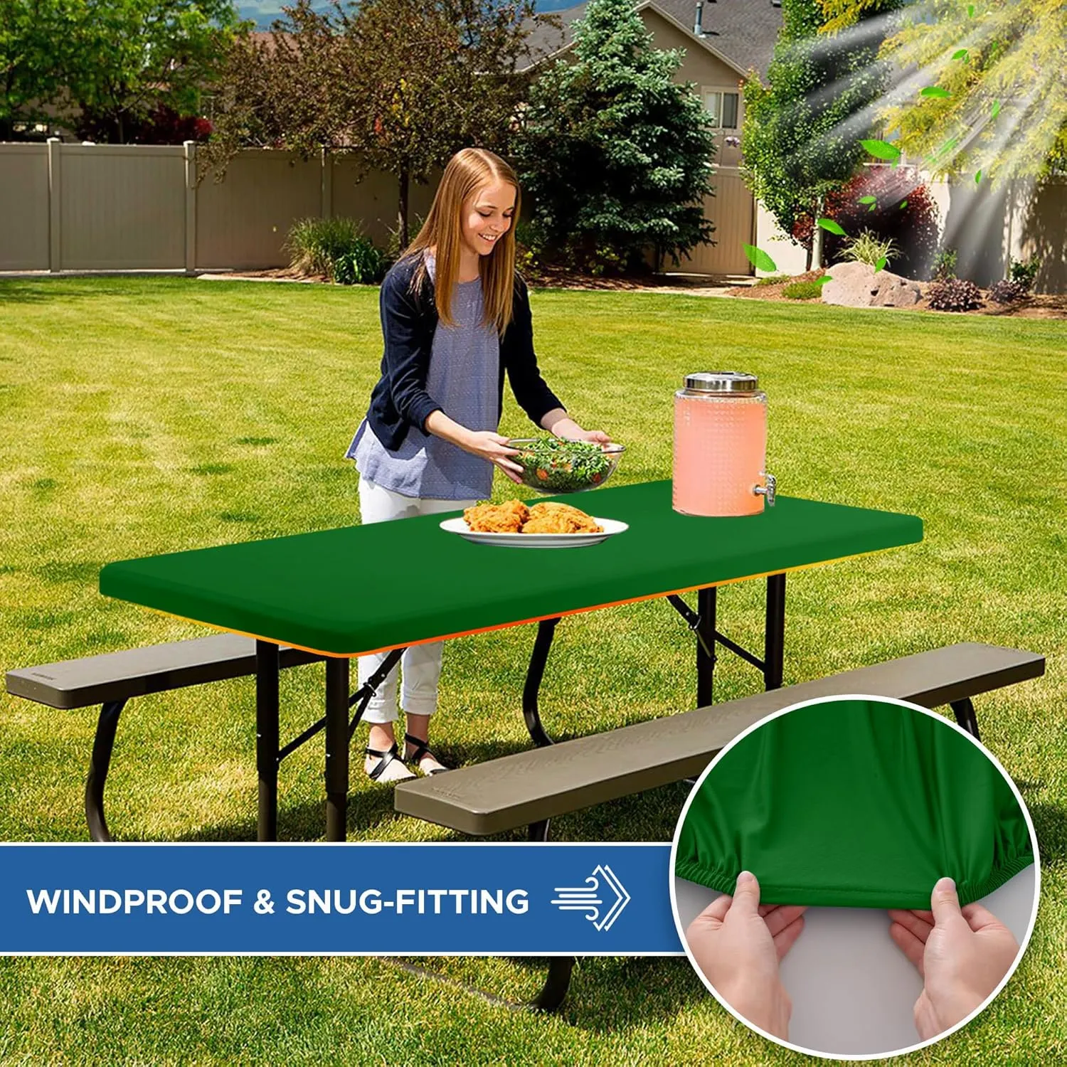 Fitted Tablecloth for 6 Foot Rectangle Tables-6 Pack Green Elastic Outdoor Picnic Table Cover-Spandex Stretch Folding Table Cloths 6 ft for Camping Dining Room Patio Kitchen Banquet Party