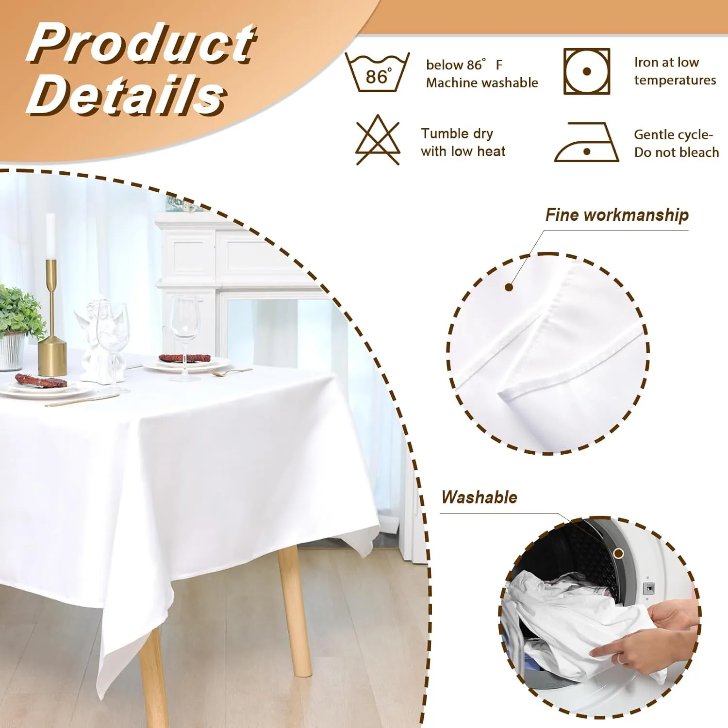 Fixwal 6 Pack White Table Cloth for Rectangle Table, 70 x 120 Inch Polyester Fabric Tablecloths Rectangular, Table Covers 6-8ft for Party, Banquet, Dining, Wedding, Graduation