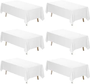 Fixwal 6 Pack White Table Cloth for Rectangle Table, 70 x 120 Inch Polyester Fabric Tablecloths Rectangular, Table Covers 6-8ft for Party, Banquet, Dining, Wedding, Graduation