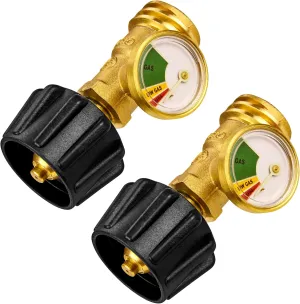 Flame King Propane Tank Gauge Level Indicator, Gas Pressure Meter, Color Coded & Glows in The Dark, Universal for All Cylinders, Solid Brass (2-Pack)