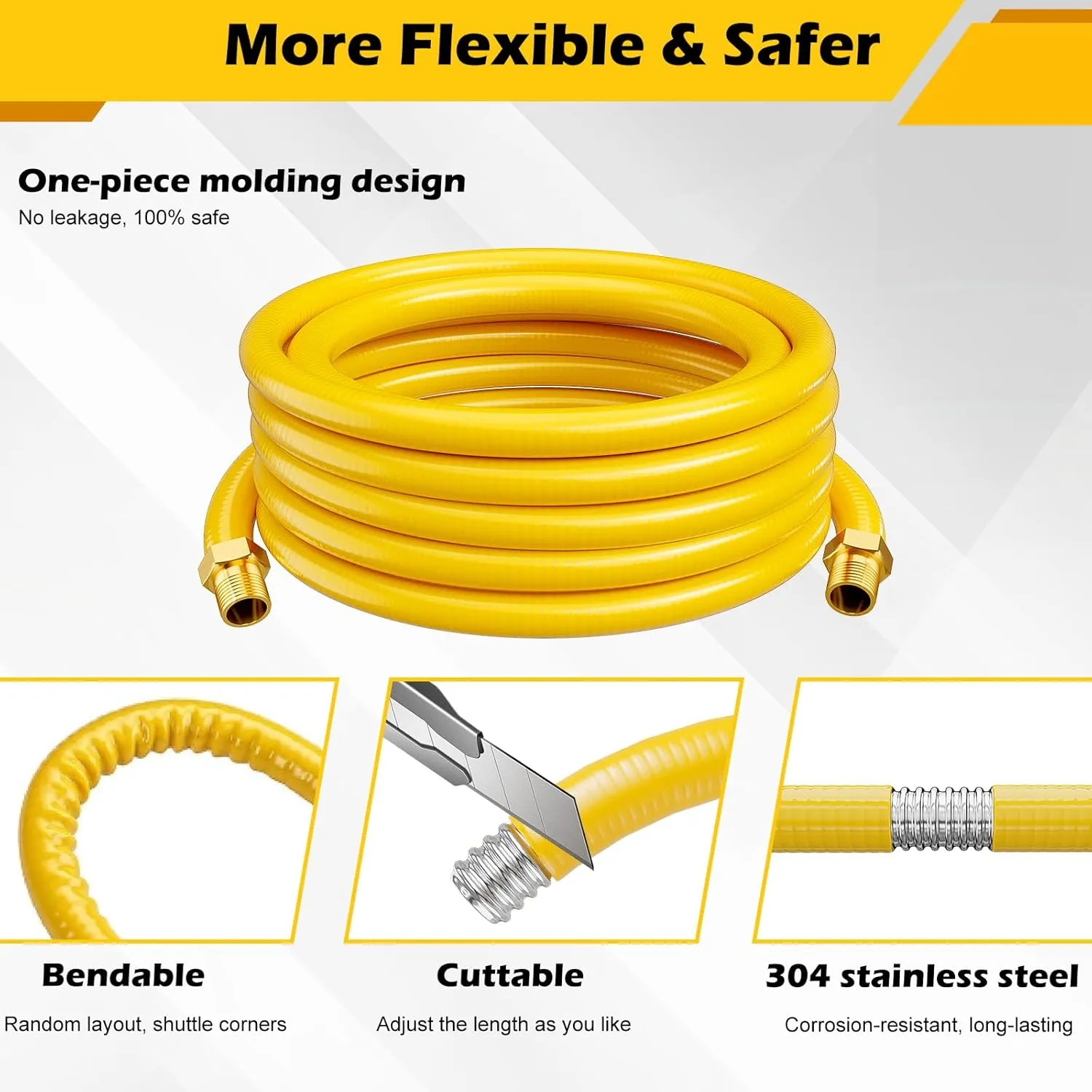 Flexible Gas Line, 100Ft 1/2" CSST Corrugated Stainless Steel Tubing, Natural Gas and Propane Pipe Conversion Kit With 2 Male Adapter Fittings