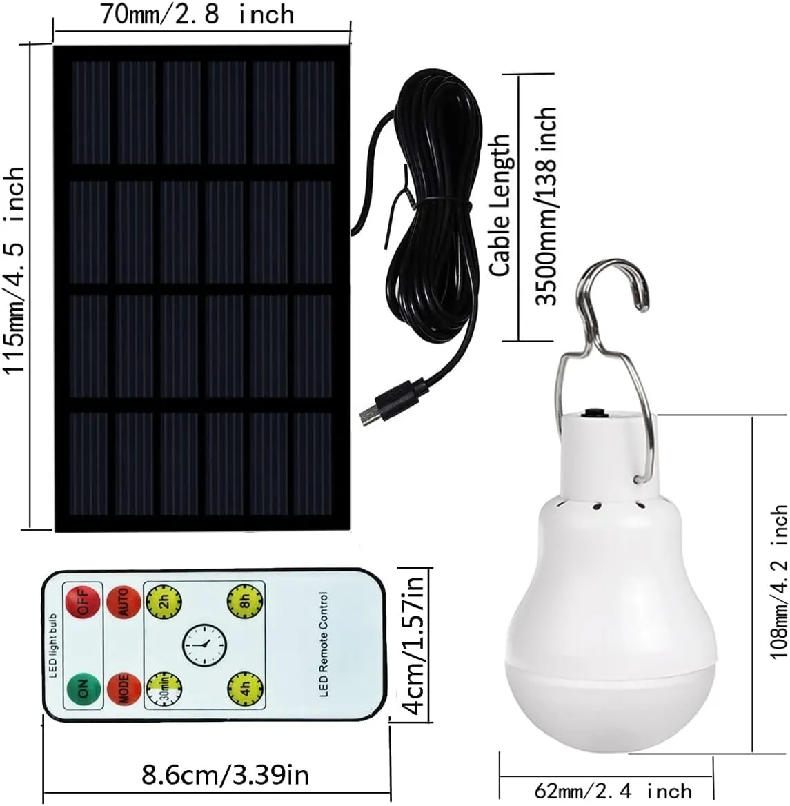 FLRONGSUN Solar Bulb Light 350LM Solar Powered Portable Camping Light Led Lantern Outdoor Lamp Hiking Fishing Tent Indoor Shed Chicken Coop Hurricane Emergency Chargeable(Pack of 2 Remote Control)