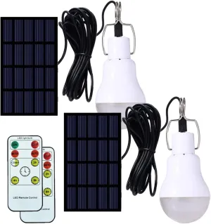 FLRONGSUN Solar Bulb Light 350LM Solar Powered Portable Camping Light Led Lantern Outdoor Lamp Hiking Fishing Tent Indoor Shed Chicken Coop Hurricane Emergency Chargeable(Pack of 2 Remote Control)