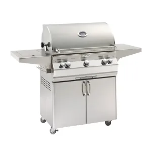 FM A540s Aurora 30" Portable Grill with Analog Thermometer, Flush Mounted Single Side Burner and Rotisserie Backburner, LP - A540S8EAP62